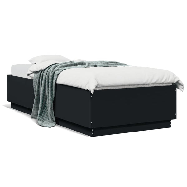 Schwarzes Bettgestell Tonio 100x200cm mit LED-Beleuchtung (Holz)