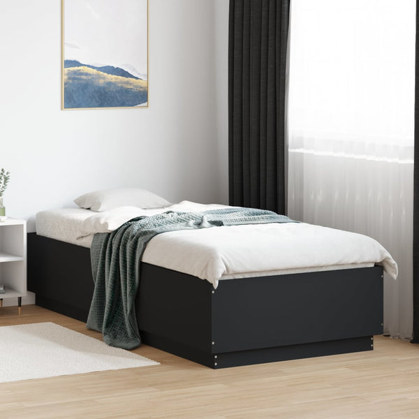 Schwarzes Bettgestell Tonio 100x200cm mit LED-Beleuchtung (Holz)