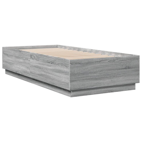 Graues Bettgestell Tonio 100x200cm (mit LED-Beleuchtung, Sonoma, Holz)