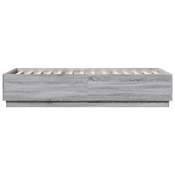 Graues Bettgestell Tonio 100x200cm (mit LED-Beleuchtung, Sonoma, Holz)
