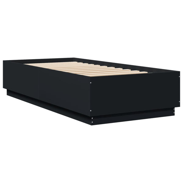 Schwarzes Bettgestell Tonio mit LED-Beleuchtung 90x200cm (Holz)