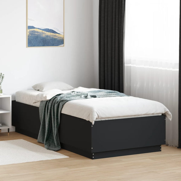 Schwarzes Bettgestell Tonio mit LED-Beleuchtung 90x200cm (Holz)