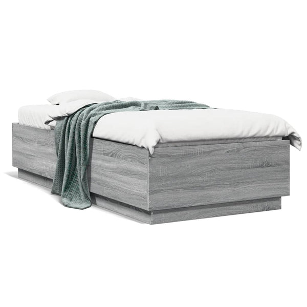 Graues Bettgestell Tonio 90x200cm (mit LED-Beleuchtung, Sonoma, Holz)