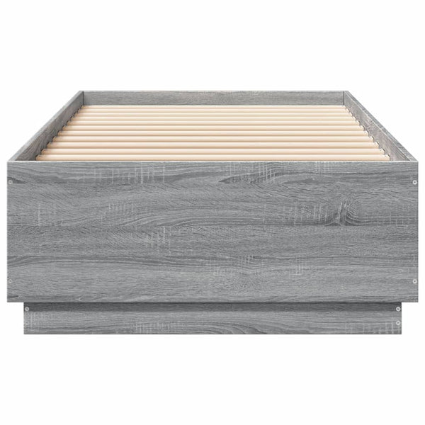 Graues Bettgestell Tonio 90x200cm (mit LED-Beleuchtung, Sonoma, Holz)