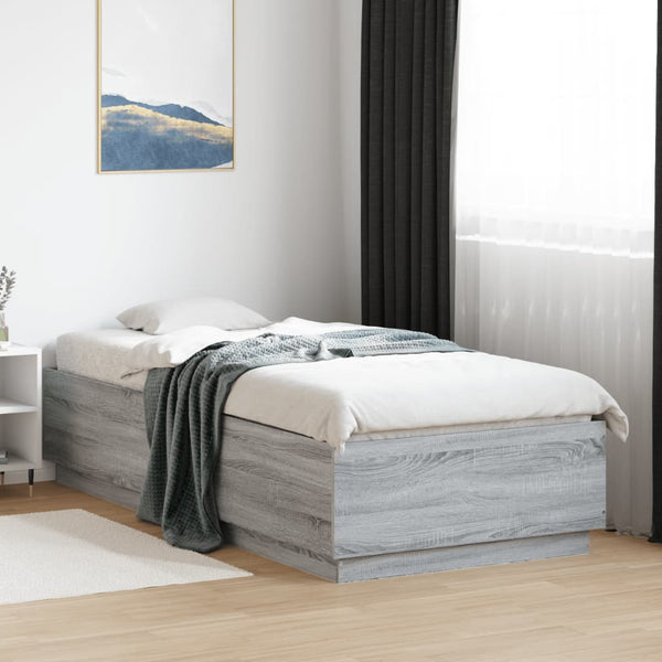 Graues Bettgestell Tonio 90x200cm (mit LED-Beleuchtung, Sonoma, Holz)