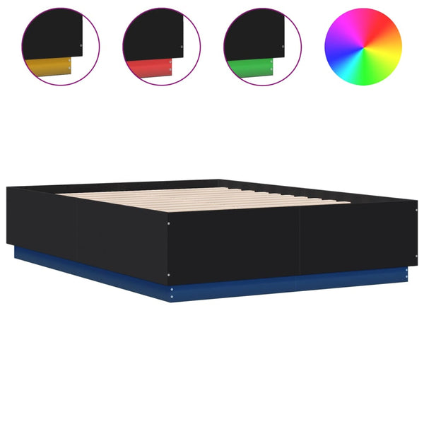 Schwarzes Bettgestell mit LED-Beleuchtung Tonio 135x190cm (Holz)