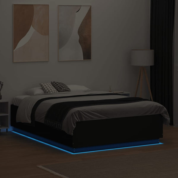 Schwarzes Bettgestell mit LED-Beleuchtung Tonio 135x190cm (Holz)