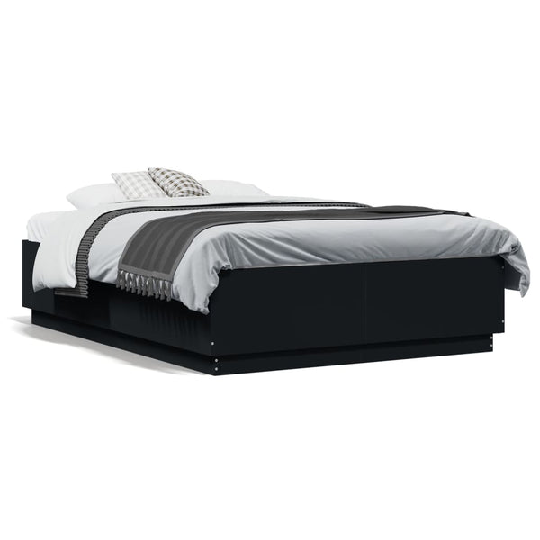 Schwarzes Bettgestell mit LED-Beleuchtung Tonio 135x190cm (Holz)