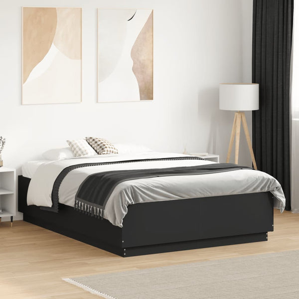 Schwarzes Bettgestell mit LED-Beleuchtung Tonio 135x190cm (Holz)