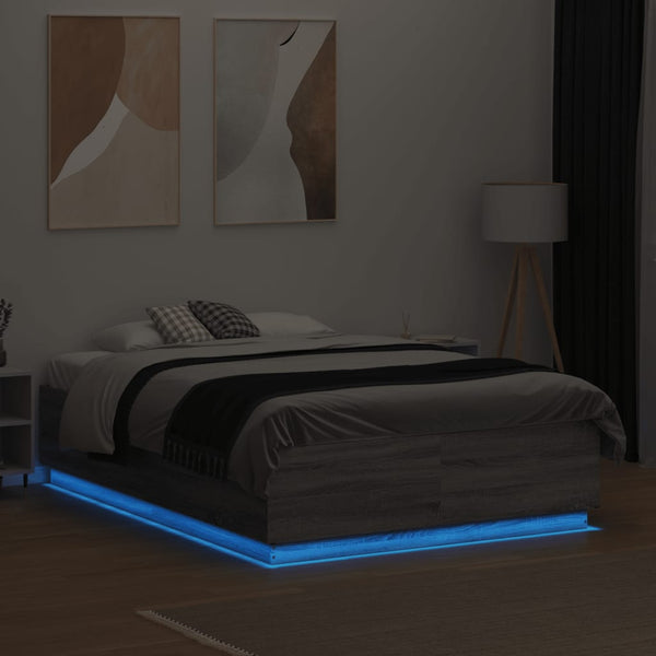 Bettgestell Tonio 120x190cm grau (mit LED-Beleuchtung, Sonoma, Holz)