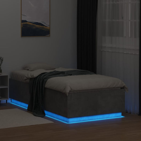 Betongraues Bettgestell mit LED-Beleuchtung Tonio 90x190cm (Holz)