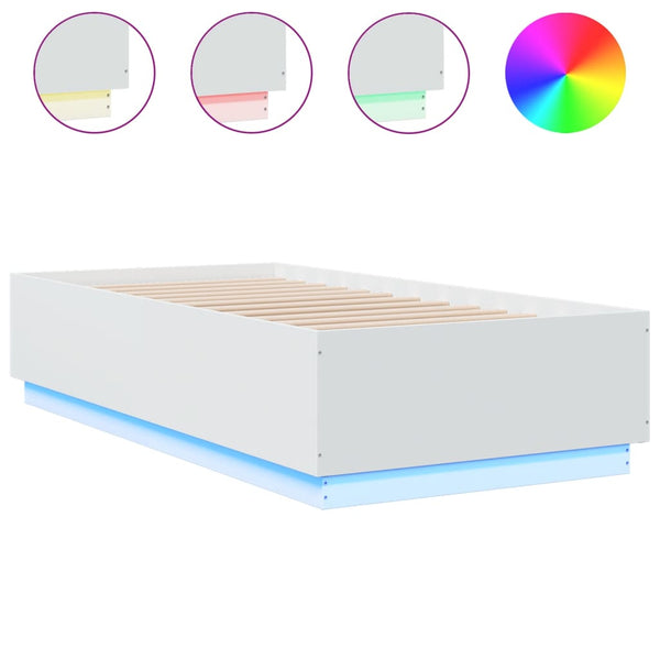 Weißes Bettgestell mit LED-Beleuchtung Tonio 75x190cm (Holz)
