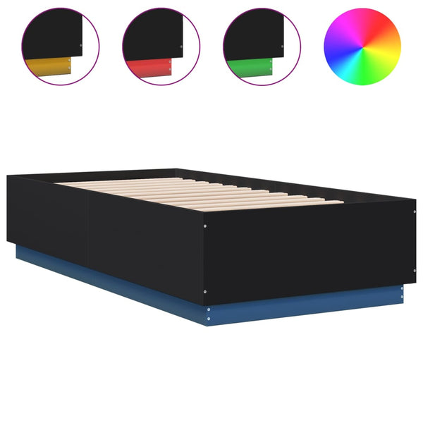 Musta sängynrunko led-valoilla Tonio 75x190cm (puinen)