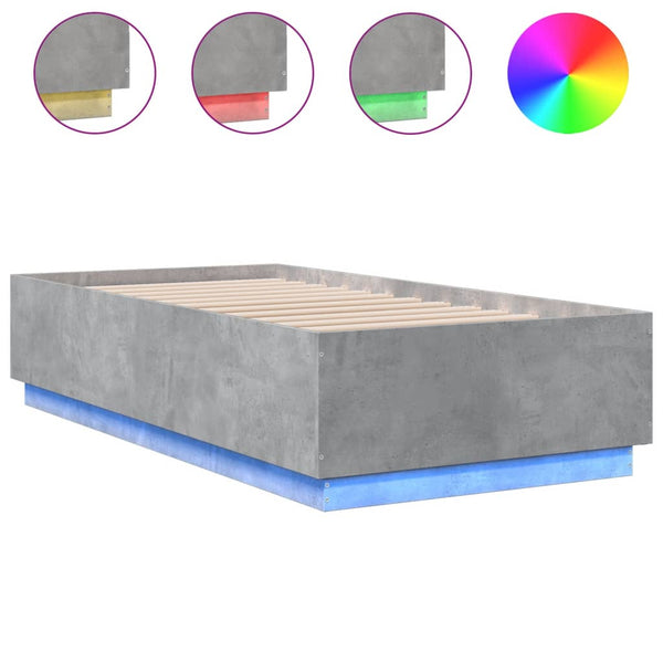 Betoninharmaa sängynrunko led-valoilla Tonio 75x190cm (puinen)