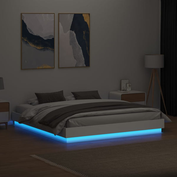 Weißes Bettgestell mit LED-Beleuchtung Kinj 200x200cm
