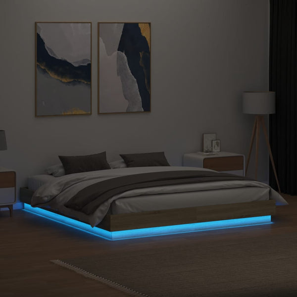 Sonoma-Eiche Bettrahmen mit LED-Beleuchtung Kinj 200x200cm