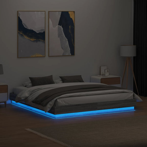 Graues Bettgestell Kinj 200x200cm (mit LED-Beleuchtung Sonoma)
