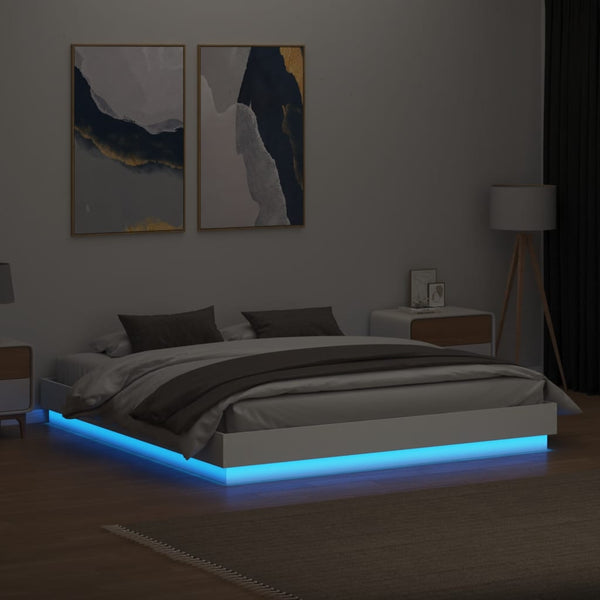 Weißes Bettgestell mit LED-Beleuchtung Kinj 180x200cm