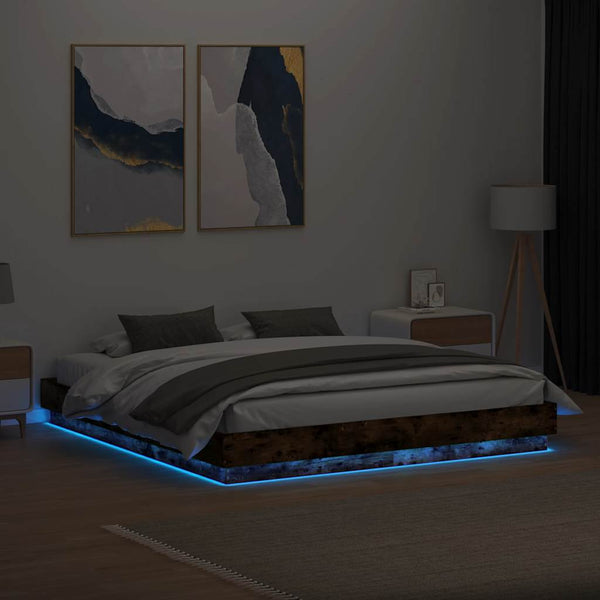 Räuchereiche Bettrahmen mit LED-Beleuchtung Kinj 180x200cm
