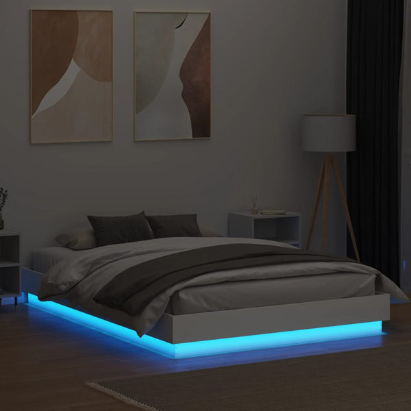 Weißes Bettgestell mit LED-Beleuchtung Kinj 150x200cm