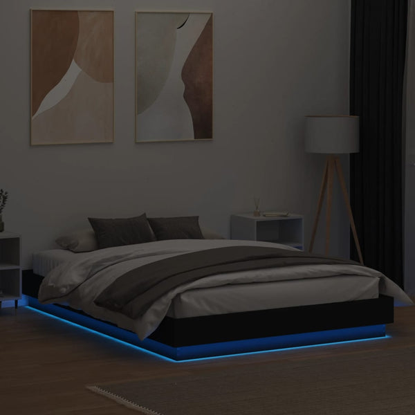 Schwarzes Bettgestell mit LED-Beleuchtung Kinj 150x200cm