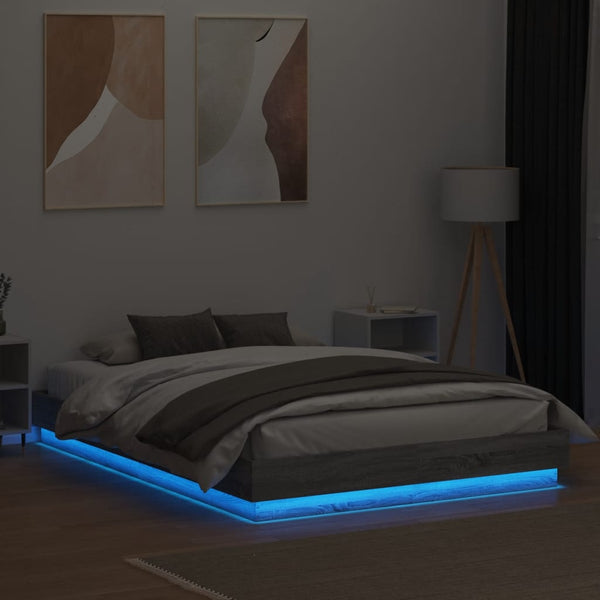 Graues Bettgestell Kinj 120x200cm (mit LED-Beleuchtung Sonoma)