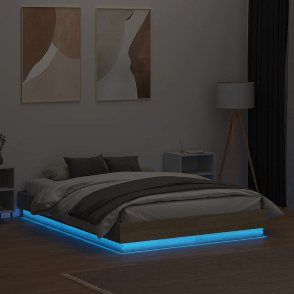 Sonoma-Eiche Bettrahmen mit LED-Beleuchtung Kinj 135x190cm