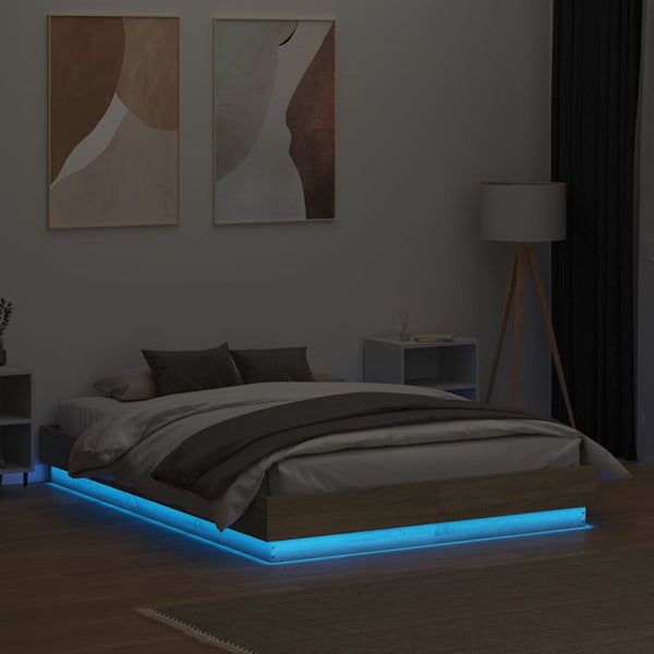 Sonoma-Eiche Bettrahmen mit LED-Beleuchtung Kinj 120x190cm