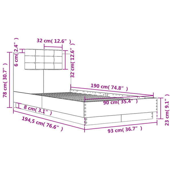Schwarzes Bettgestell mit Kopfteil Belghe 90x190cm (Holz)