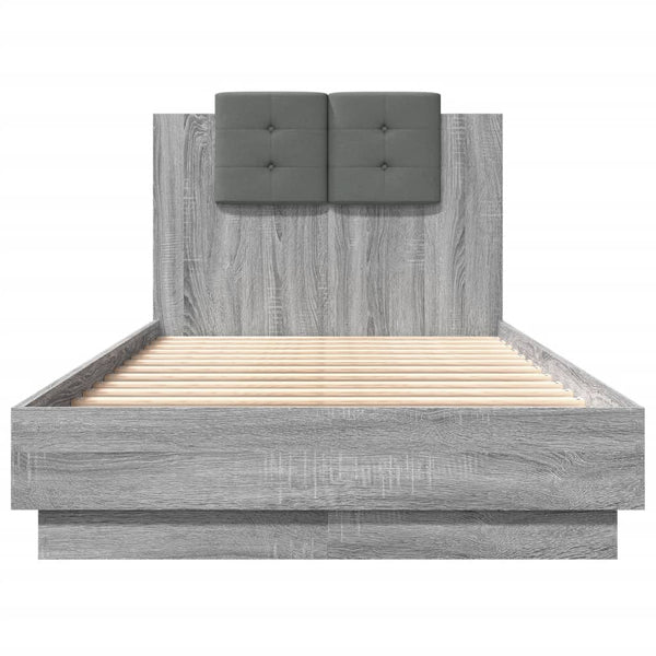 Graues Bettgestell mit Kopfteil Belghe 90x190cm (Holz)