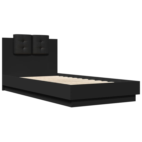 Schwarzes Bettgestell mit Kopfteil Belghe 75x190cm (Holz)