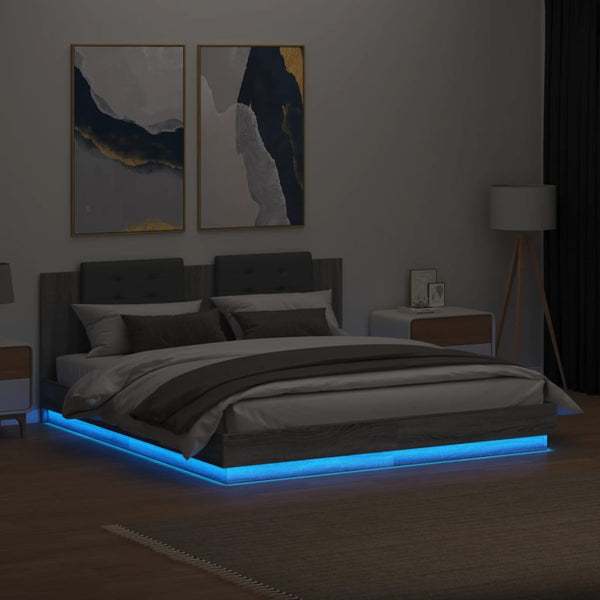 Graues Bettgestell mit Kopfteil und LED-Beleuchtung Alf 160x200cm