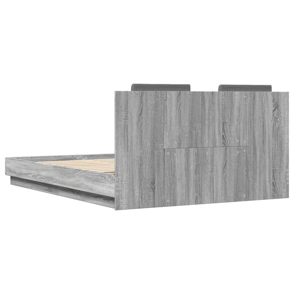 Graues Bettgestell mit Kopfteil und LED-Beleuchtung Alf 150x200cm (Sonoma)
