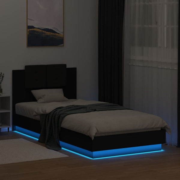 Schwarzes Bettgestell mit Kopfteil und LED-Beleuchtung Alf 100x200cm