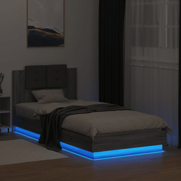 Graues Bettgestell mit Kopfteil und LED-Beleuchtung Alf 90x200cm (Sonoma)