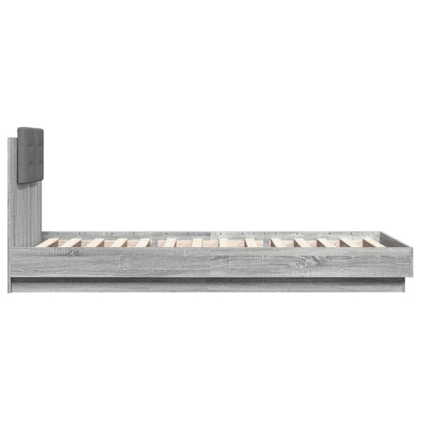 Graues Bettgestell mit Kopfteil und LED-Beleuchtung Alf 90x200cm (Sonoma)