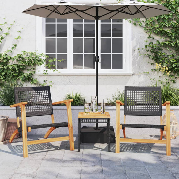 Schwarzer Gartentisch Gugiu 38x38x42cm (Polyrattan und Akazienholz)