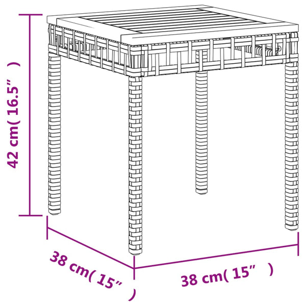 Schwarzer Gartentisch Gugiu 38x38x42cm (Polyrattan und Akazienholz)