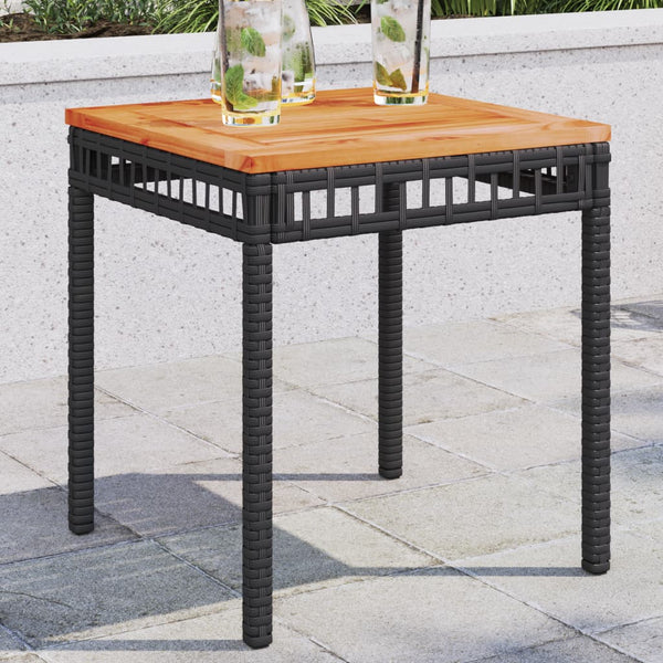 Schwarzer Gartentisch Gugiu 38x38x42cm (Polyrattan und Akazienholz)