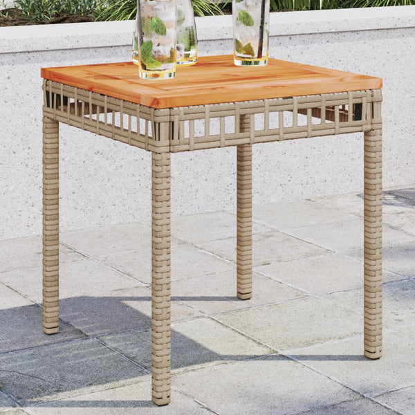 Gugiu Gartenbeistelltisch Beige-Mix 38x38x42cm (Polyrattan und Akazienholz)