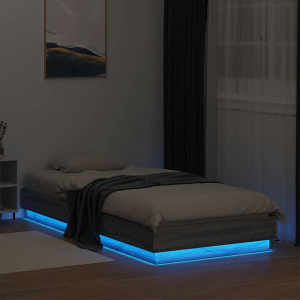 Graues Bettgestell mit LED-Beleuchtung Virginie 100x200cm