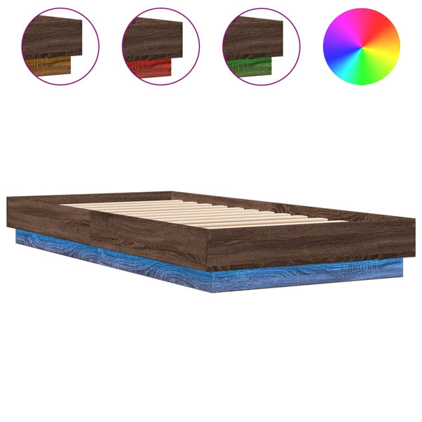 Braunes Eichenbettgestell mit LED-Beleuchtung Virginie 100x200cm