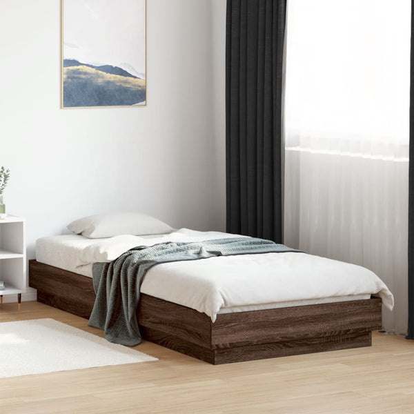 Braunes Eichenbettgestell mit LED-Beleuchtung Virginie 100x200cm