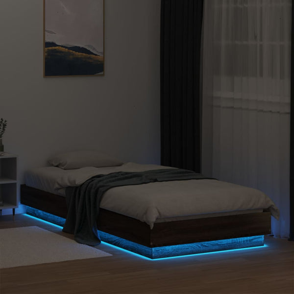 Braunes Eichenbettgestell mit LED-Beleuchtung Virginie 100x200cm