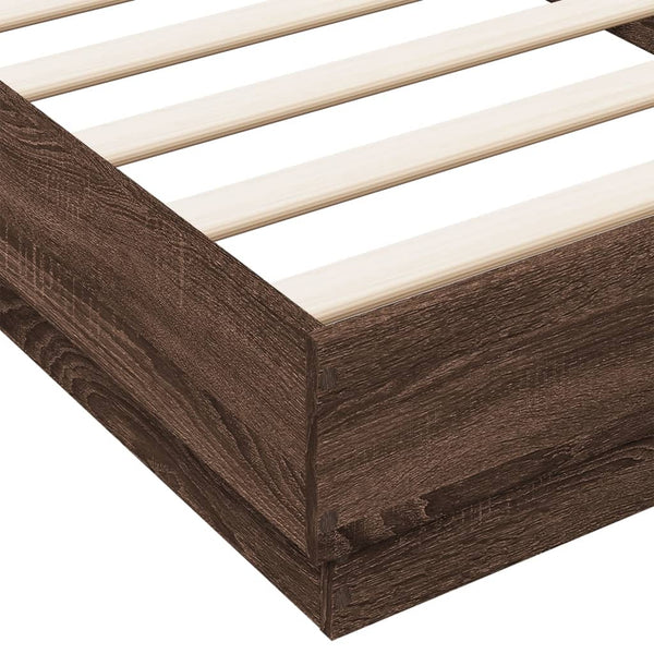 Braunes Eichenbettgestell mit LED-Beleuchtung Virginie 100x200cm