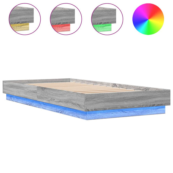 Graues Bettgestell mit LED-Beleuchtung Virginie 90x200cm