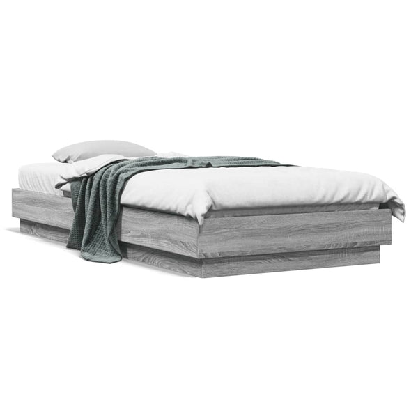 Graues Bettgestell mit LED-Beleuchtung Virginie 90x200cm