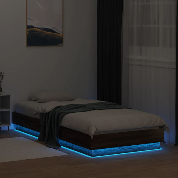 Bettgestell Virginia aus brauner Eiche mit LED-Beleuchtung 90x200cm