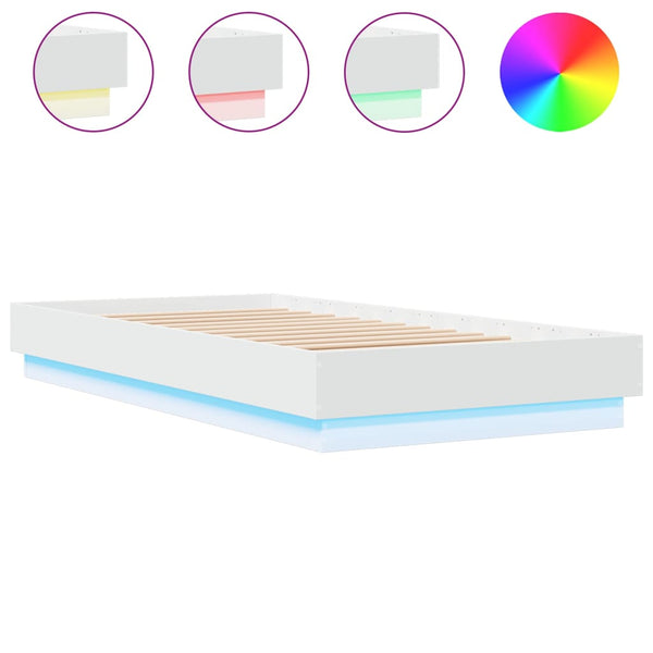 Weißes Bettgestell mit LED-Beleuchtung Virginie 90x190cm