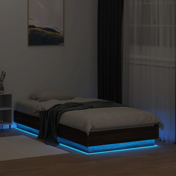 Bettgestell Russeiche LED-Beleuchtung Virginie 90x190cm